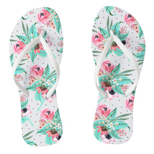 Colorful Summer Flowers, Slim Straps Flip Flops