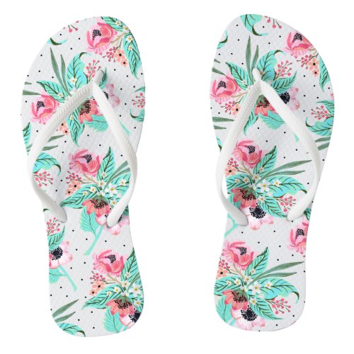 Colorful Summer Flowers Slim Straps Flip Flops