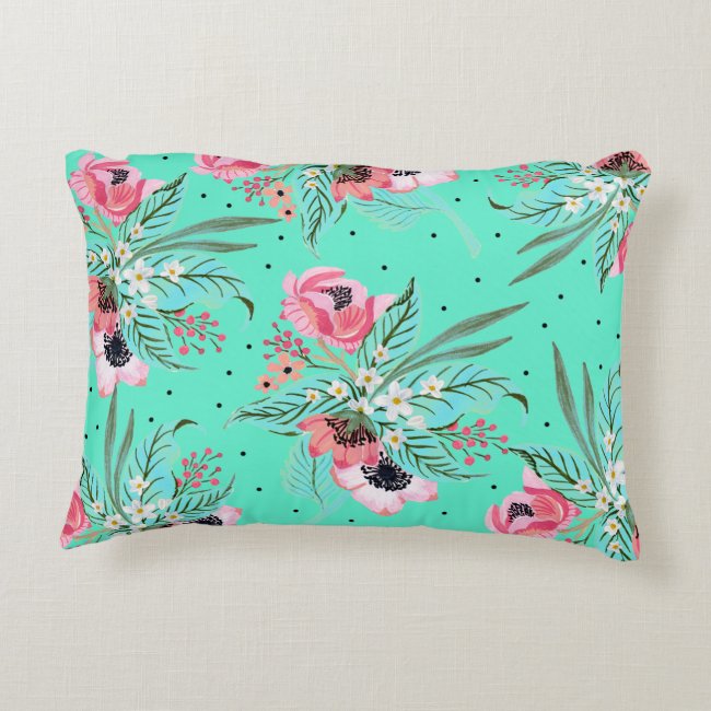 Colorful Summer Flowers Teal Accent Pillow
