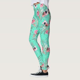 Colorful Summer Flowers - Teal Leggings