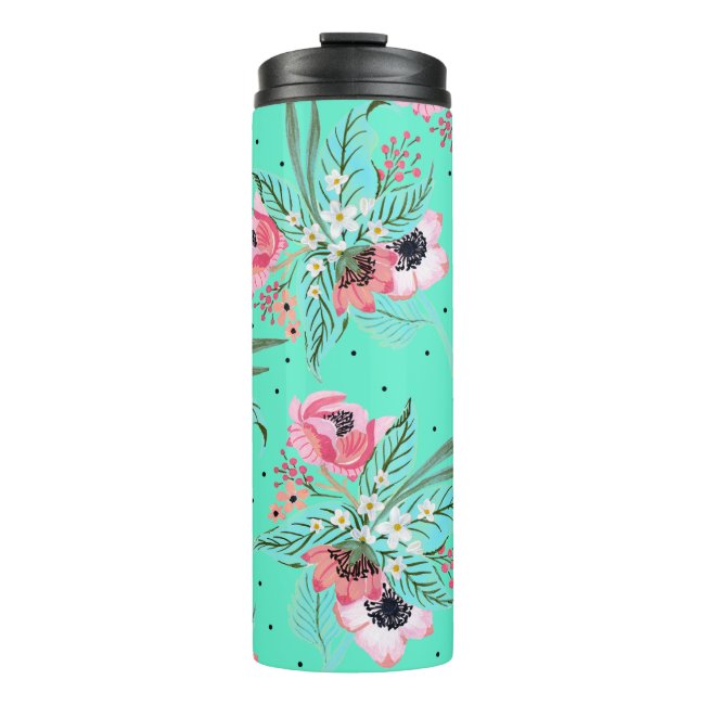 Colorful Summer Flowers Teal Thermal Tumbler