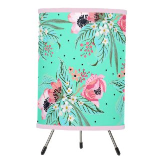 Colorful Summer Flowers Teal Tripod Lamp