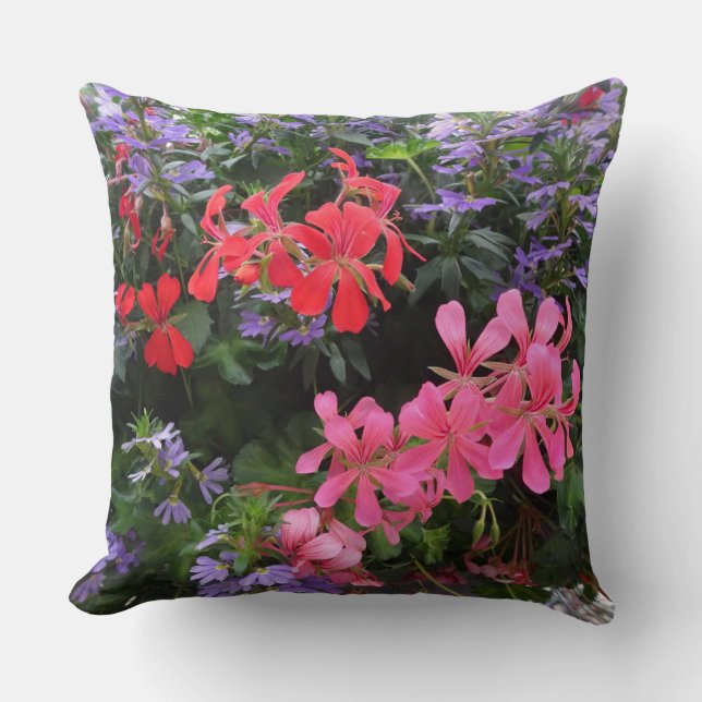 Colorful Summer Flowers Throw Pillow (Front)
