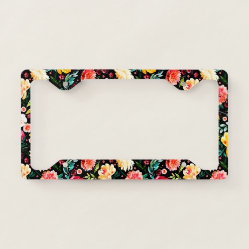 Colorful Summer Flowers Watercolors Pattern License Plate Frame