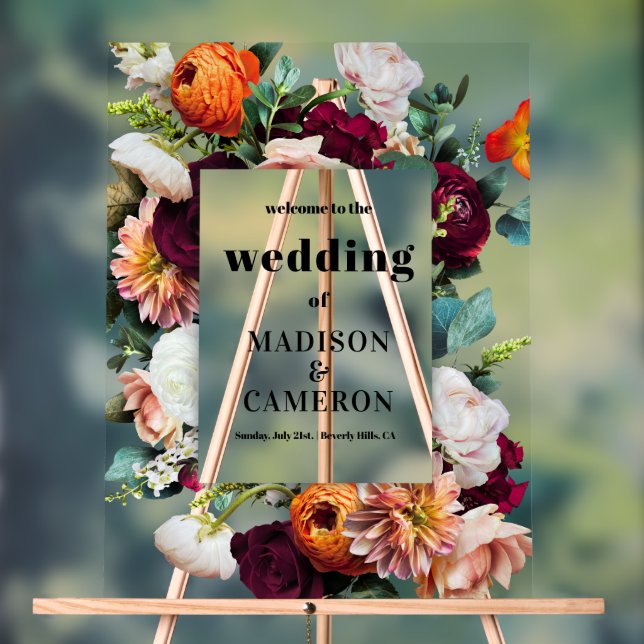 Colorful Summer Flowers Wedding Acrylic Sign (Neutral)