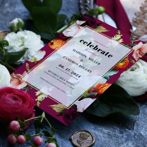 Colorful Summer Flowers Wedding Invitation