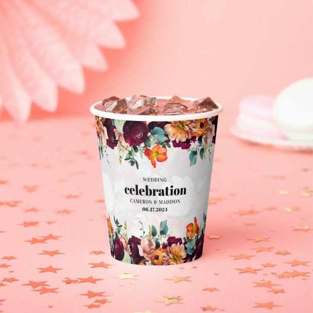 Colorful Summer Flowers Wedding Paper Cups (Insitu)