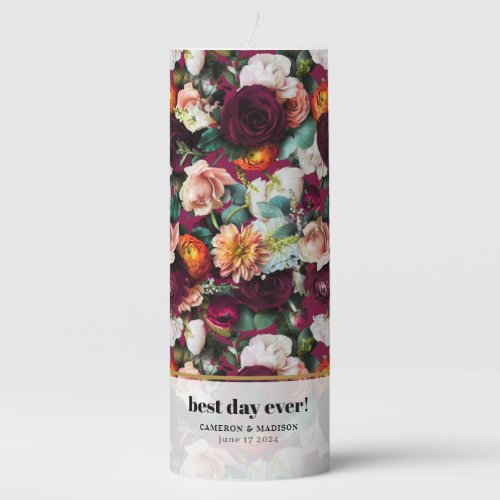 Colorful Summer Flowers Wedding Pillar Candle