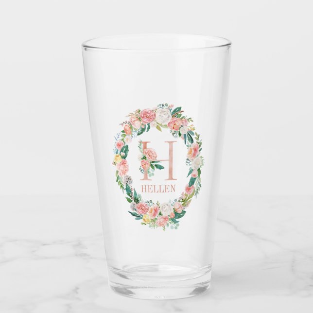 Colorful Summer Flowers Wreath Floral Monogram Glass (Front)