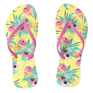 Colorful Summer Flowers, Yellow Flip Flops