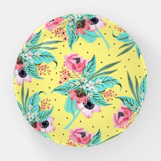 Colorful Summer Flowers - Yellow Paperweight