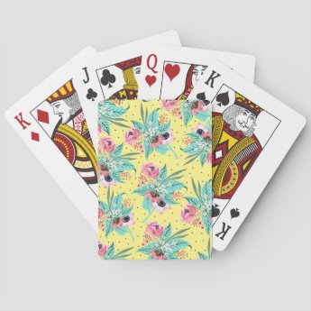 Colorful Summer Flowers Yellow Playing Cards