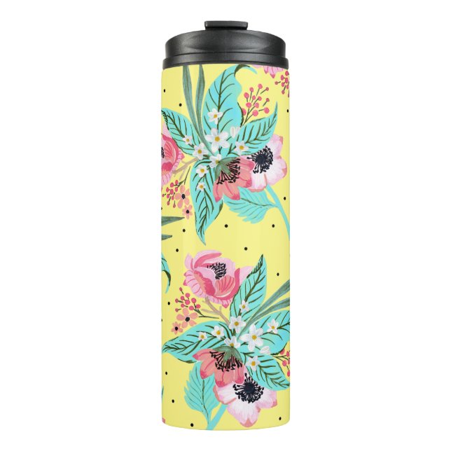 Colorful Summer Flowers Yellow Thermal Tumbler (Front)