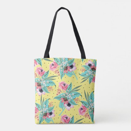 Colorful Summer Flowers Yellow Tote Bag