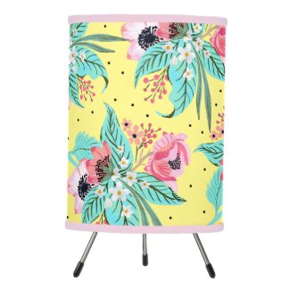 Colorful Summer Flowers Yellow Tripod Lamp