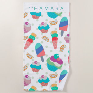 Colorful summer food seamless pattern beach towel