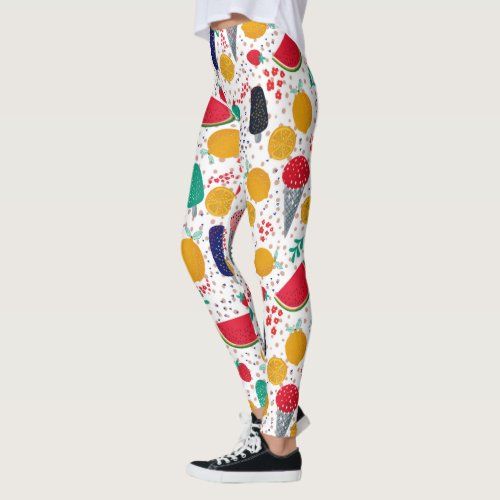 Colorful summer foods  flowers collage leggings