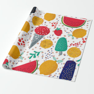 Colorful summer foods & flowers pattern wrapping paper