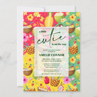 Colorful Summer Fruit Little Cutie Baby Shower Invitation