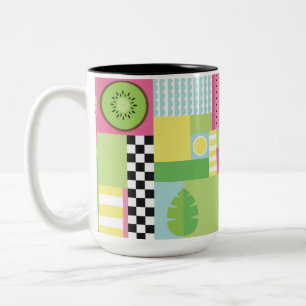 Colorful summer fruit mosaic, fun watermelon kiwi Two-Tone coffee mug