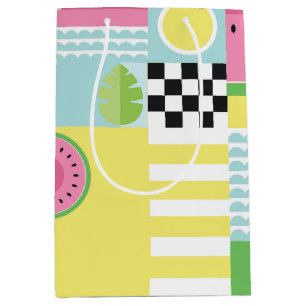 Colorful summer fruit mosaic pattern medium gift bag