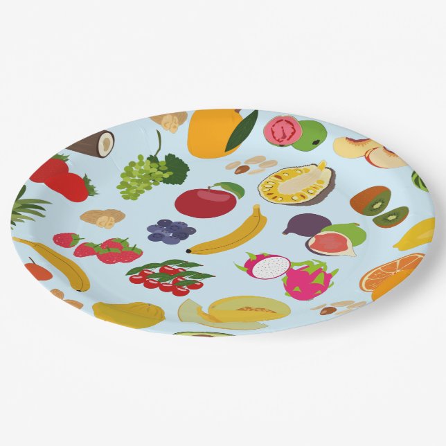 Colorful Summer Fruit Pattern Paper Plates (Angled)