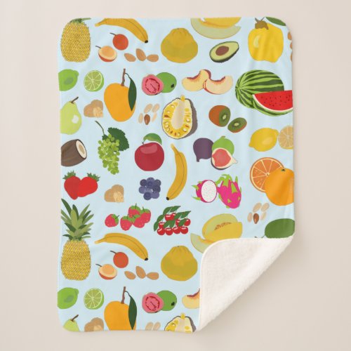 Colorful Summer Fruit Pattern Sherpa Blanket