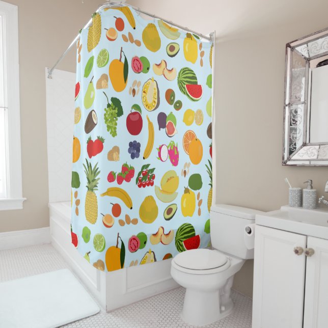Colorful Summer Fruit Pattern Shower Curtain (In Situ)