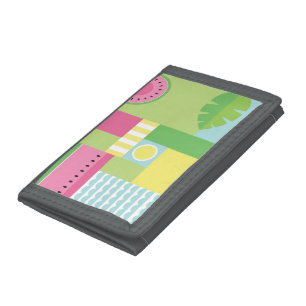 Colorful summer fruit pink green yellow blue trifold wallet