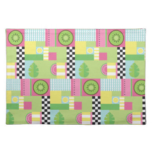Colorful summer fruit pink green yellow mosaic cloth placemat
