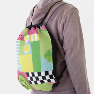 Colorful summer fruit pink green yellow mosaic drawstring bag