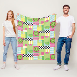 Colorful summer fruit pink green yellow mosaic fleece blanket