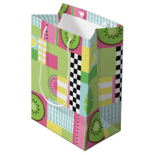 Colorful summer fruit pink green yellow mosaic medium gift bag
