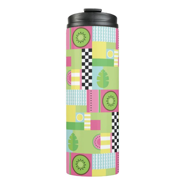 Colorful summer fruit pink green yellow mosaic  thermal tumbler (Front)