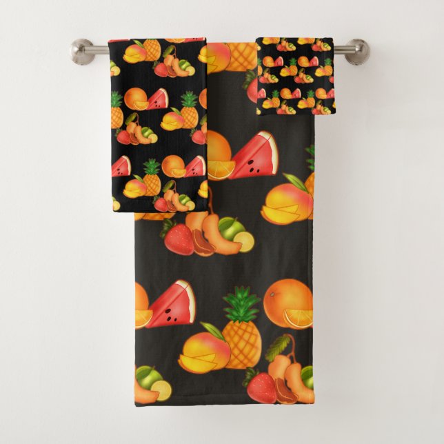 Colorful Summer Fruit Salad Bath Towel Set (Insitu)