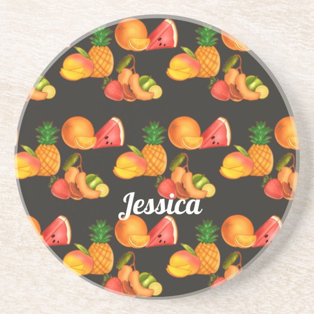 Colorful Summer Fruit Salad Coaster (Front)