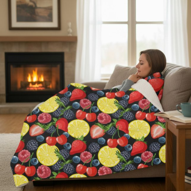 Colorful Summer Fruit Sherpa Fleece Blanket (Creator Uploaded)