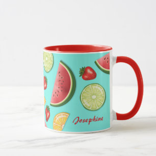 Colorful Summer Fruits On Blue With Custom Name Mug