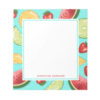 Colorful Summer Fruits On Blue With Custom Text Notepad