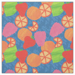 Colorful Summer Fruits Pattern on Deep Blue Fabric