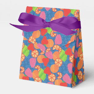 Colorful Summer Fruits Pattern on Deep Blue Favor Boxes