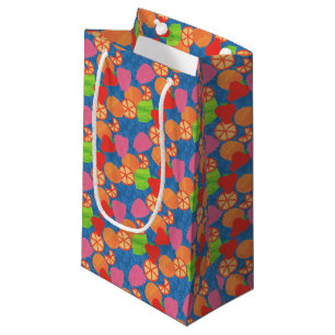 Colorful Summer Fruits Pattern on Deep Blue Small Gift Bag