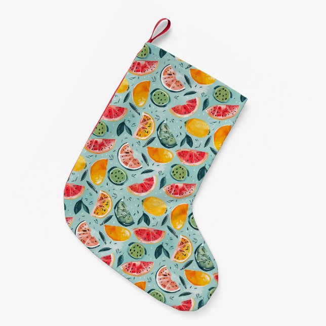 Colorful Summer Fruits Small Christmas Stocking (Front (Hanging))