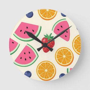 Colorful Summer Fruits Watermelon Orange Round Clock