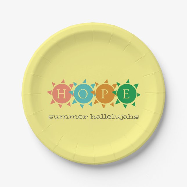 Colorful Summer Fun Sun MONOGRAM Hope Paper Plates (Front)