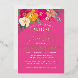  Colorful Summer Garden  Floral Bridal Shower Gold Foil Invitation