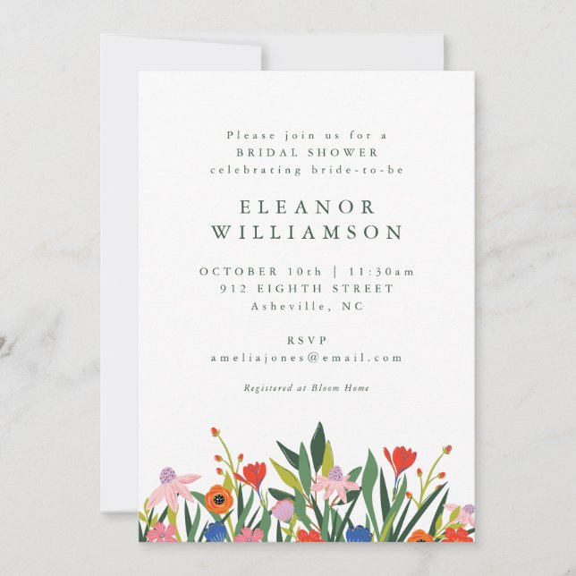Colorful Summer Garden Floral Bridal Shower  Invitation (Front)