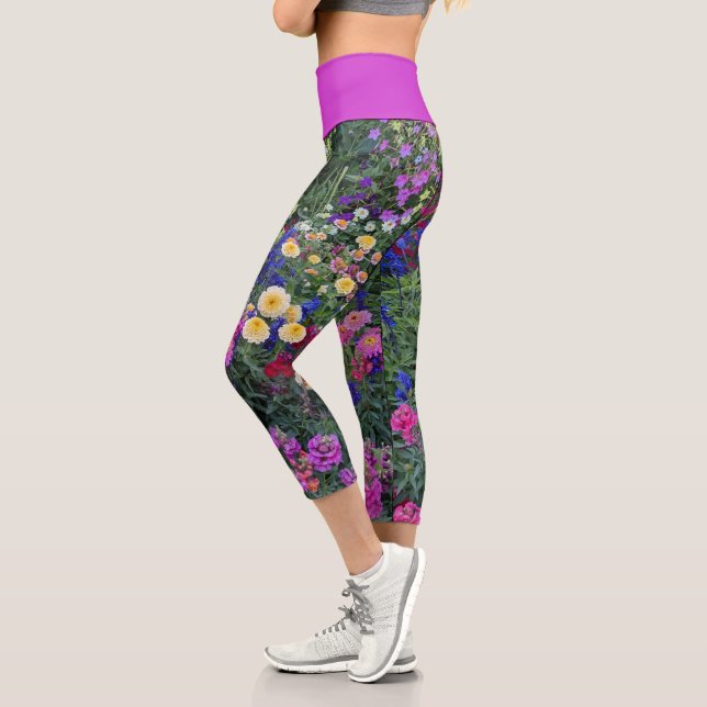 Colorful Summer Garden Floral Capri Leggings (Left)