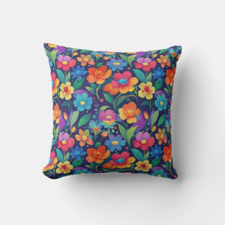 Colorful Summer Garden Floral Seamless Pattern Throw Pillow