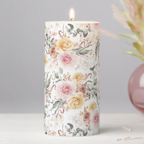 Colorful Summer Garden Flowers Elegant Modern Boho Pillar Candle